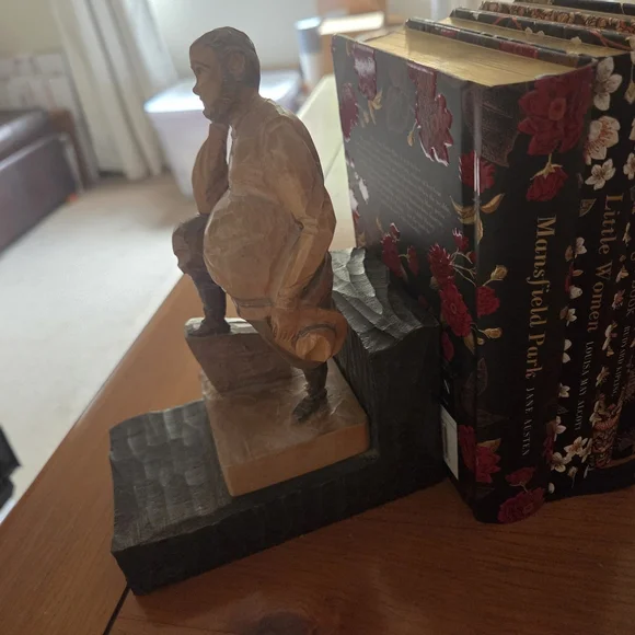Vintage Hand Carved Wooden Don Quixote & Sancho Panza Bookends